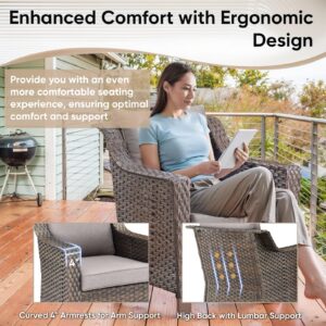 Outdoor Wicker Chair Set of 2-Outdoor Patio Chairs with Deep Seating Patio Dining Chairs for Deck Balcony Poolside Backyard-Brown/Grey