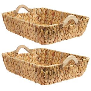 vilssovy 2 packs wicker basket, hyacinth wicker storage baskets for shelves, woven baskets for storage, with handle for pantry, bedroom, laundry(16.93"x12.99"x5.12")