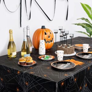 DECORLIFE 3 Pack Plastic Halloween Tablecloths, Disposable Spider Web Table Cloths, Large Rectangular Halloween Table Covers for Home Decor and Halloween Party Decorations, 54 x 108 Inches