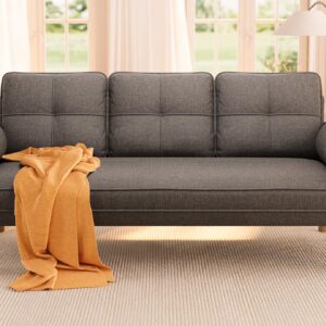 Ahomly 3-Seater Couch, 69 Inch with Extra Deep Seat, Padded Armrests, Solid Wood Legs for Living Room, Dark Gray