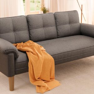 Ahomly 3-Seater Couch, 69 Inch with Extra Deep Seat, Padded Armrests, Solid Wood Legs for Living Room, Dark Gray