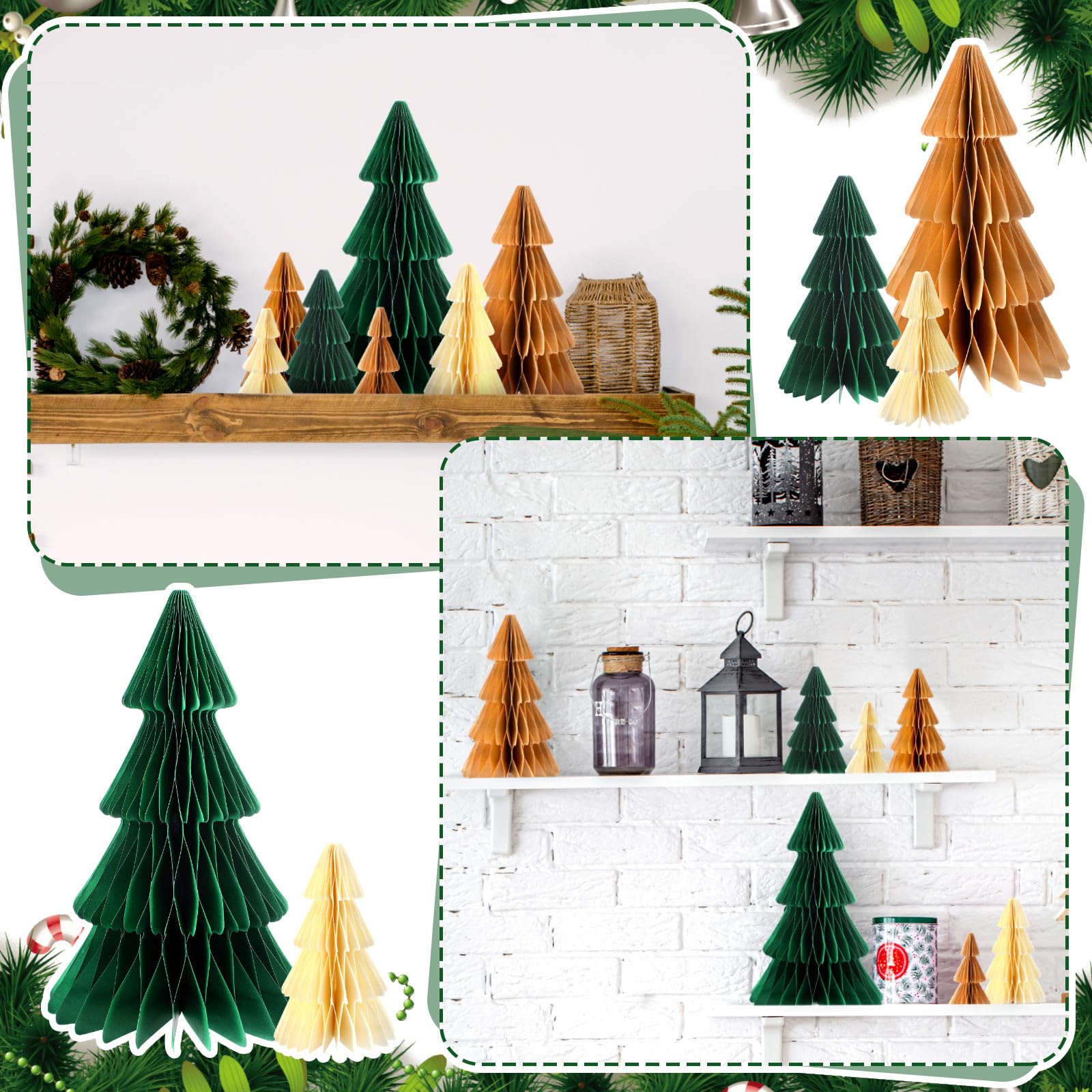 Cinnvoice 7 Pcs Christmas Tree Honeycomb Centerpiece 3D Paper Trees Centerpiece Honeycomb Paper Christmas Trees Honeycomb Table Decorations for Home Office Kitchen Xmas Gift Holiday Party Table Decor