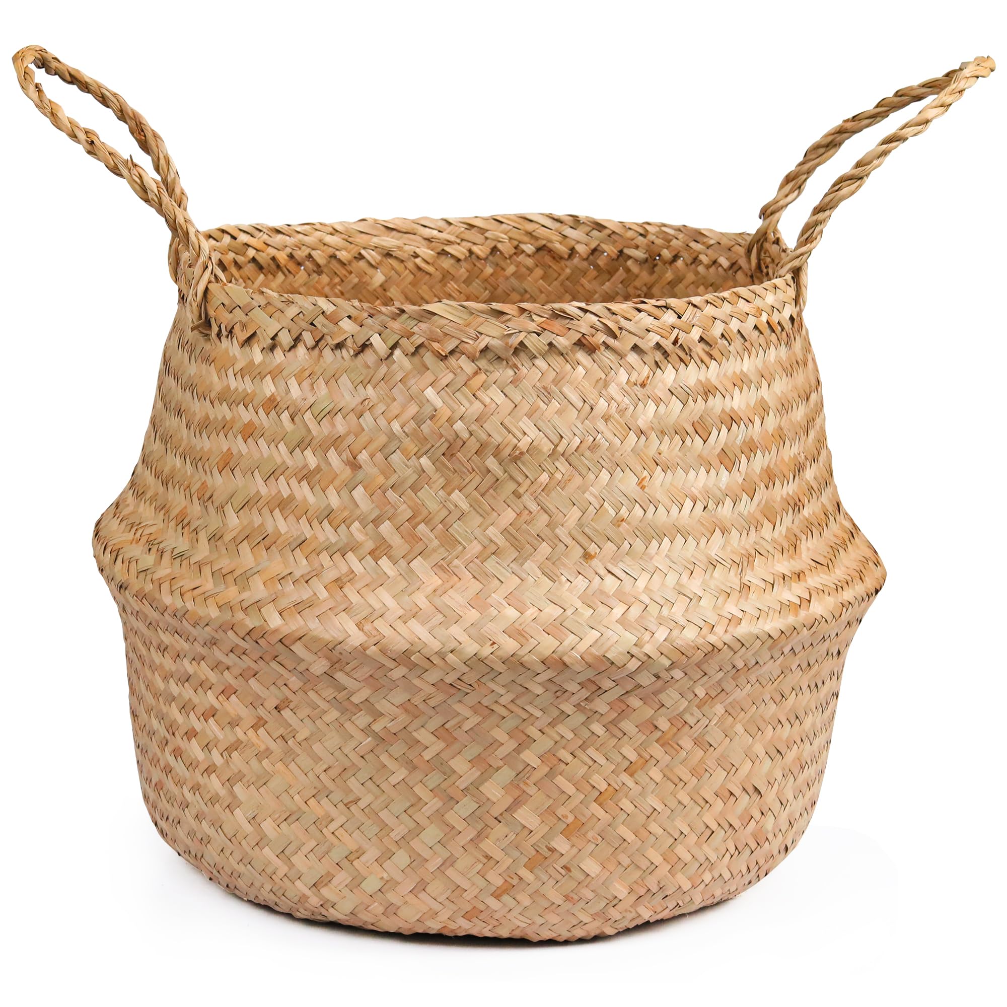 VILSSOVY Seagrass Plant Basket, Wicker Woven Laundry Basket, Basket Planter for Plants Indoor, Large Wicker Plant Baskets, Seagrass Baskets for Plants(13.78" Diameter x 12.6" Height)