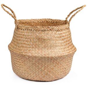 vilssovy seagrass plant basket, wicker woven laundry basket, basket planter for plants indoor, large wicker plant baskets, seagrass baskets for plants(15.75" diameter x 13.39" height)