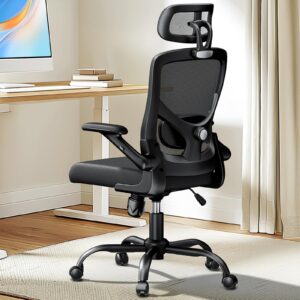 marsail ergonomic mesh office chair high back desk chair adjustable lumbar support with headrest flip-up liftable arms swivel computer task chair for big and tall people