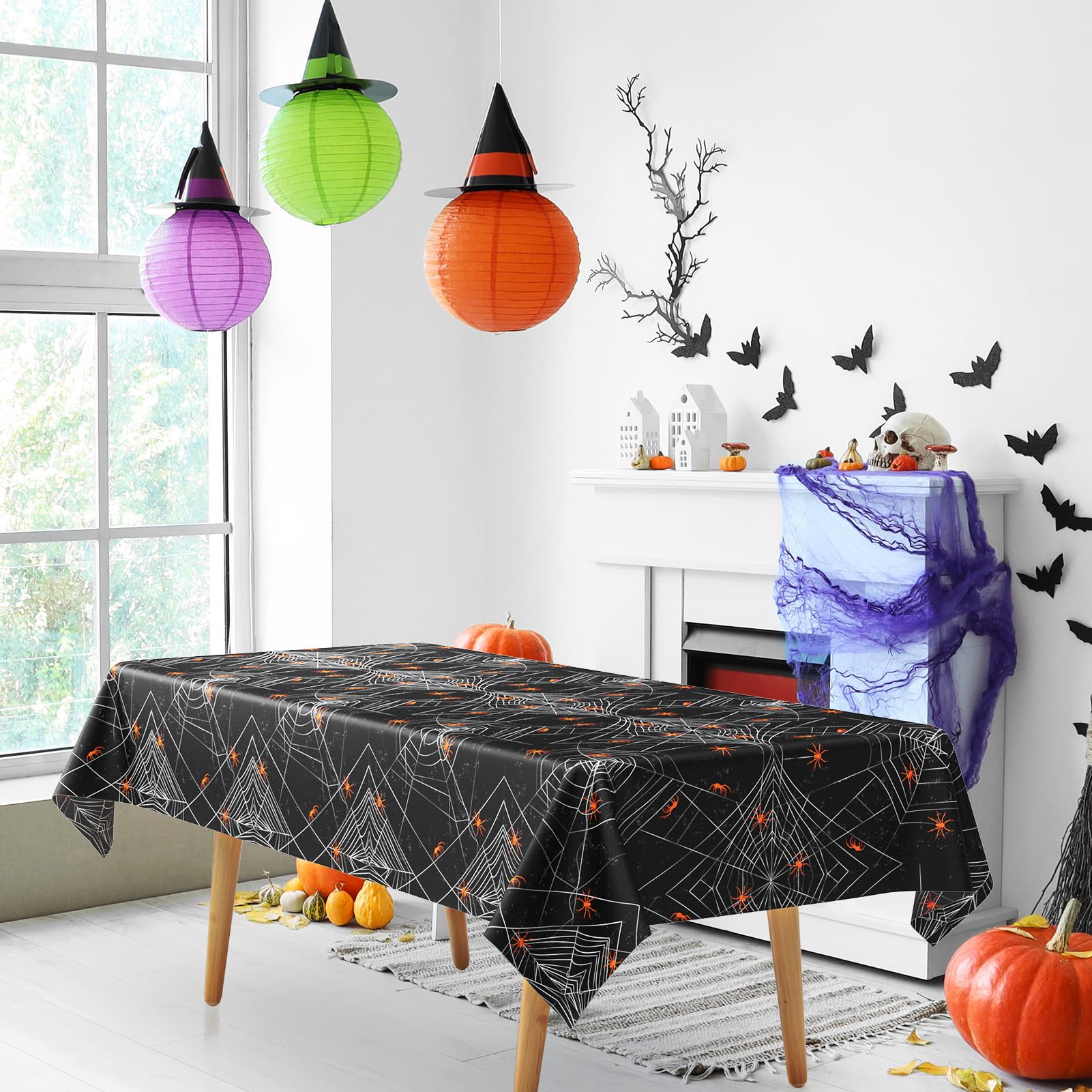 DECORLIFE 3 Pack Plastic Halloween Tablecloths, Disposable Spider Web Table Cloths, Large Rectangular Halloween Table Covers for Home Decor and Halloween Party Decorations, 54 x 108 Inches