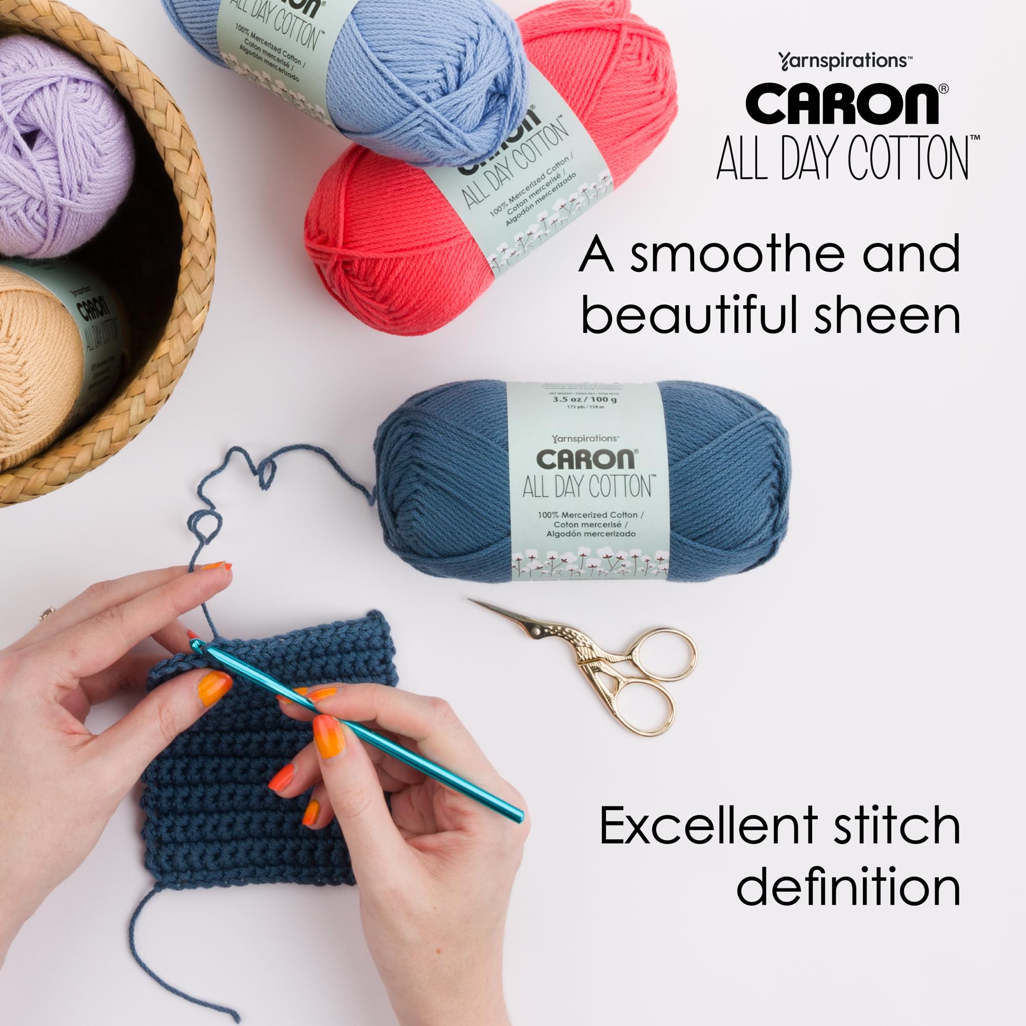 Caron All Day Cotton - 3 Pack of 173 Yards/3.52 oz Light Gray 100% Mercerized Cotton Yarn