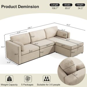 Consofa Modular Sectional Sofa, L Shape Sectional Sofa with Storage Ottoman, Convertible Sectional Sofa Couch with Removable Cover, Deep Seat Sectional Couches for Living Room, Apartment, Office