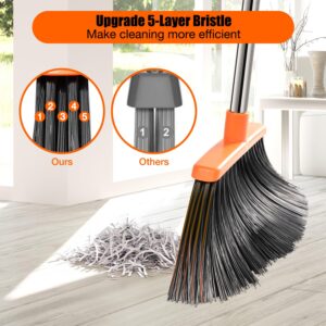 Upgrade Broom with Dustpan Combo Set for Heavy Duty with 55" Long Handle, Windproof Stand Up Broom and Dustpan Set with Dustpan Teeth to Clean Hair