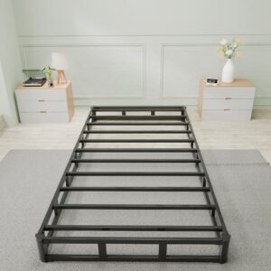 HOBINCHE 6 Inch Twin Bed Frame with More Steel Slat Support,Low Profile Twin Metal Platform Bed Frame with Round Corner Edges Support Mattress Foundation,No Box Spring Needed/Easy Assembly/Noise Free