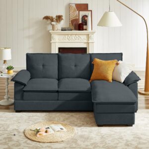 jarenie upholstered cloud couch sectional, 82" modern sofa with ottoman convertible, 3 seater l shaped couch modular floor sofa