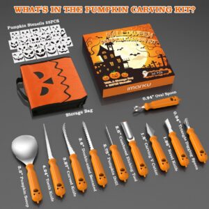 imarku Halloween Pumpkin Carving Kit, 10 PCS Professional Carving Knife with Unique Storage Bag and 25 PCS Pumpkin Carving Stencils, Stainless Carving Tools for Halloween Decorations, Home Essentials