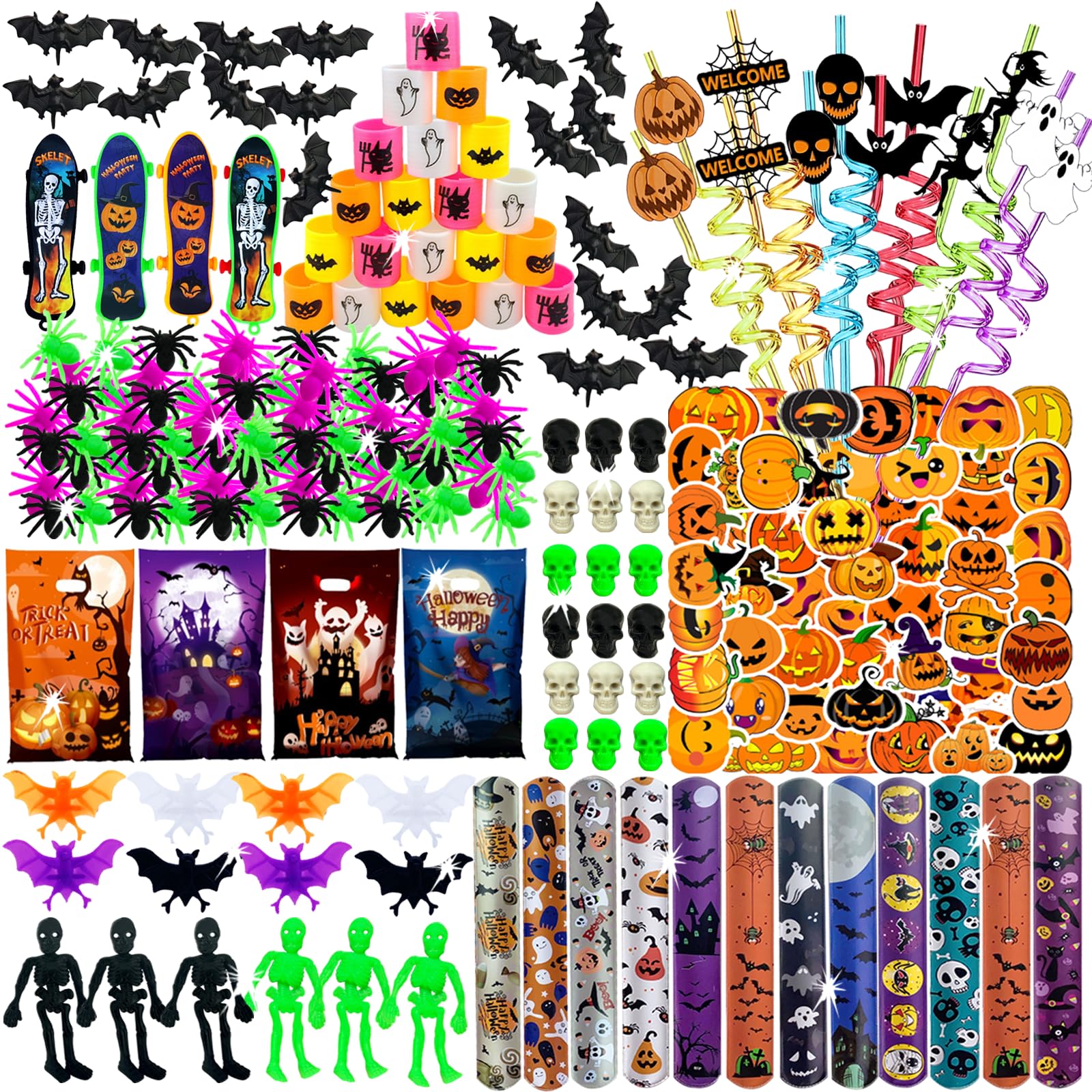 CHSLtmxq 206pcs Halloween Party Favors, Halloween Stationery Supplies Set, Halloween Treats Goodie Bags Fillers gifts, Classroom Prizes, Halloween Prizes for Halloween Trick or Treat