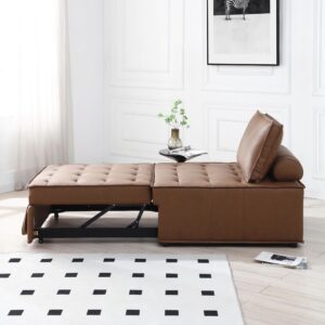 39" Convertible Sofa Bed Chair Ottoman Sleeper Chair Lounge Fold-Out Bed Compact Sleeper Space-Saving Ottoman Bed Modern Tufted Armless for Living Room Office Bedroom Brown PU Leather