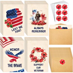 watersay 100 sets veteran thank you cards with envelopes and stickers military appreciation note cards memorial day watercolor cards 4 x 6 inch blank cards bulk for veterans memorial day