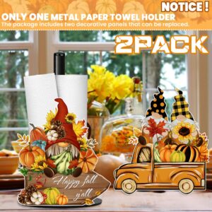 Fall Paper Towel Holder - Pumpkin Gnomes Sunflower Floral Kitchen Decor Accessories - Farmhouse Autumn Thanksgiving Decorations Home Kitchen Table Bathroom Decor, Countertop Metal Large Towel Stand