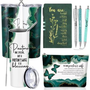 watersay 6 pcs pastor's wife appreciation gifts 20oz marble tumbler makeup bag a6 journal ballpoint pens christmas inspirational christian gifts for pastor and pastor's wife women godmother(green)