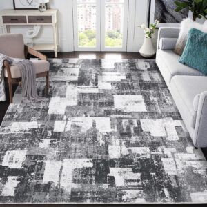 JOLENE.K Area Rug 8x10 Washable Rugs for Living Room Modern Ombre Bedroom Rugs Abstract Office Rug Non Slip Neutral Soft Nursery Rug Low Pile Farmhouse Floor Cover Black Grey