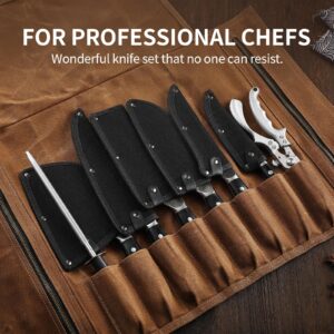 XCHIEF PRO Chef Knife Set, Hand Forged Meat Boning Carving Cleaver Butcher Knife, High Carbon Steel Japan Nakiri Santoku Knife Set with Accessories for Kitchen, BBQ Camping Knives Set with Bag