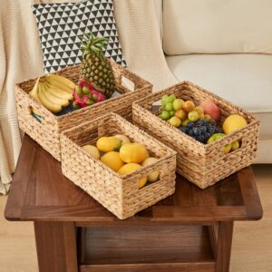 VILSSOVY Wicker Storage Basket, Hyacinth Storage Baskets for Organizing, Large Wicker Baskets for Storage, Woven Basket for Bedroom, Living Room(14.17"x10.24"x6.69")