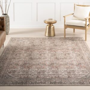 nuLOOM Hillstone Collection 8x10 Area Rug, Traditional Vintage Distressed Medallion, Thick and Soft, Durable Non-Shedding Low Pile Poly/Jute Blend, Easy to Clean, Living Room, Bedroom