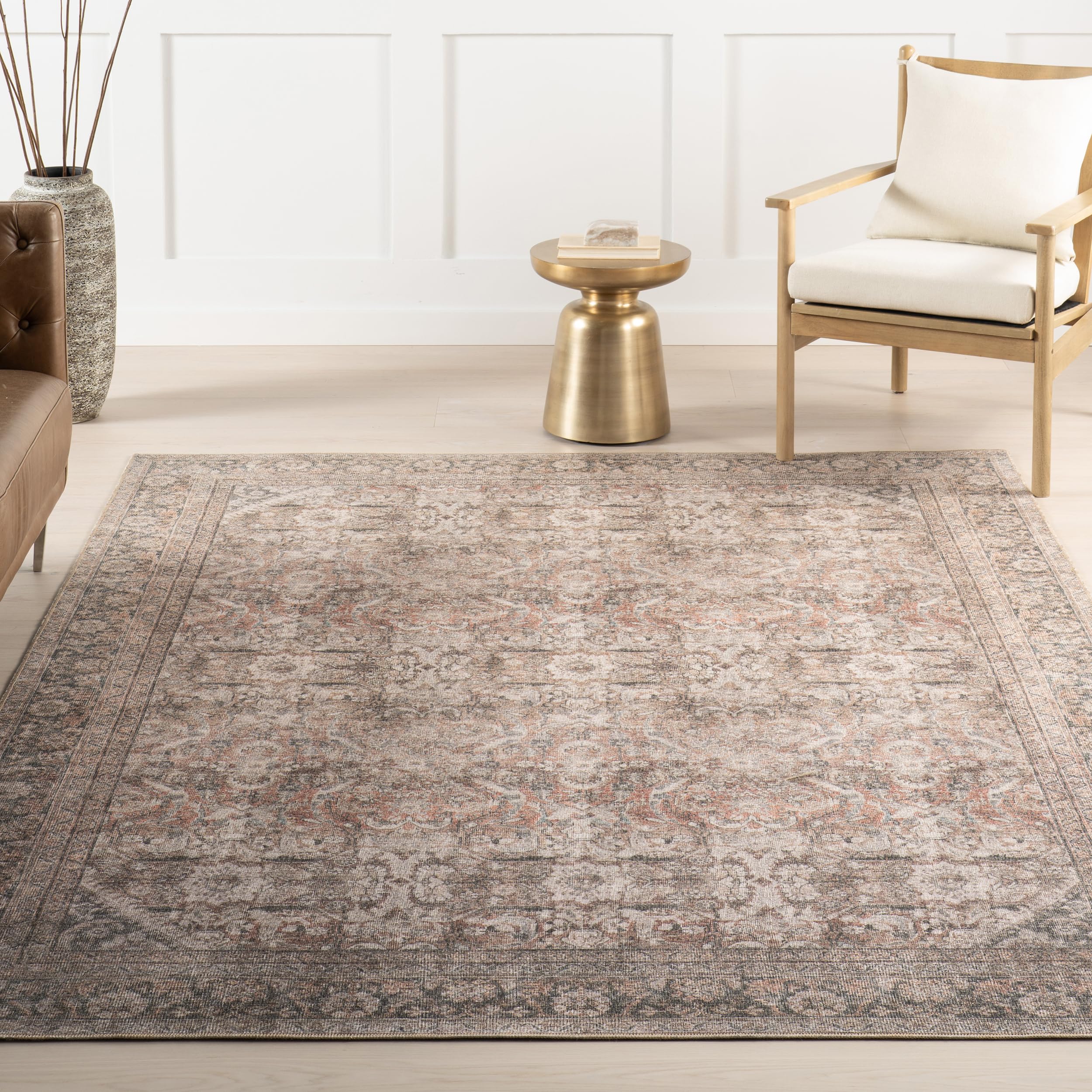 nuLOOM Hillstone Collection 8x10 Area Rug, Traditional Vintage Distressed Medallion, Thick and Soft, Durable Non-Shedding Low Pile Poly/Jute Blend, Easy to Clean, Living Room, Bedroom