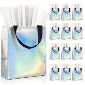 KeerxunBag 12pcs Reusable Gift Bags（Includes Tissue Paper） Gift bag with handle Birthdays Parties Holidays Weddings Medium 10x4x8in rainbow Gift Bags