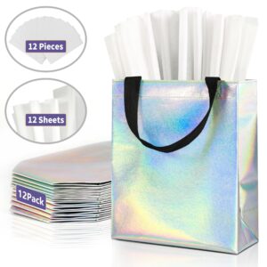 KeerxunBag 12pcs Reusable Gift Bags（Includes Tissue Paper） Gift bag with handle Birthdays Parties Holidays Weddings Medium 10x4x8in rainbow Gift Bags