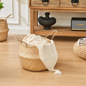 VILSSOVY Seagrass Plant Basket, Wicker Woven Laundry Basket, Basket Planter for Plants Indoor, Large Wicker Plant Baskets, Seagrass Baskets for Plants(13.78" Diameter x 12.6" Height)