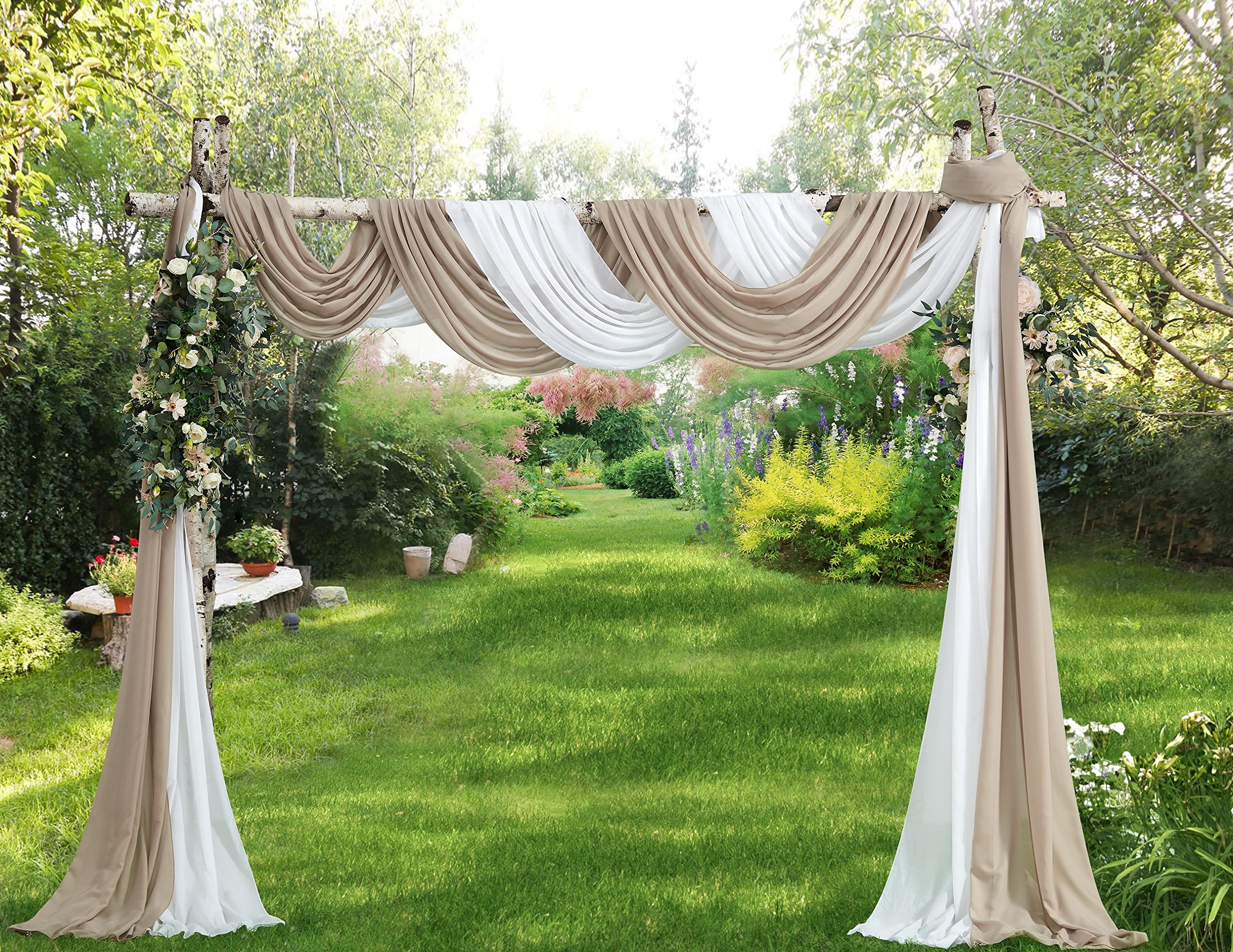 WARM HOME DESIGNS 35 x 288 Inch Nude Brown Chiffon Fabric. Use Luxurious Chiffon Material as Chiffon Table Runner, Wedding Arch Decorations, Window Scarf, Party Backdrop. CF Nude 288"