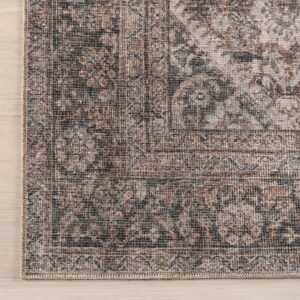 nuLOOM Hillstone Collection 8x10 Area Rug, Traditional Vintage Distressed Medallion, Thick and Soft, Durable Non-Shedding Low Pile Poly/Jute Blend, Easy to Clean, Living Room, Bedroom