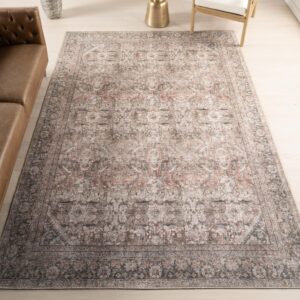 nuloom hillstone collection 8x10 area rug, traditional vintage distressed medallion, thick and soft, durable non-shedding low pile poly/jute blend, easy to clean, living room, bedroom