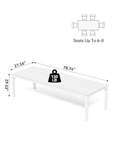 LITTLE TREE Two Person Desk, 78.7 Inches Extra Long Computer Desk, Wooden Large Office Desk with Strong Metal Legs, Double Desk for 2 People, Writing Table Study Desk for Home Office, White