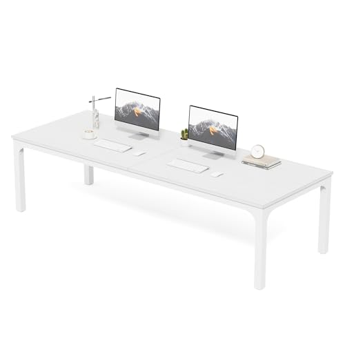 LITTLE TREE Two Person Desk, 78.7 Inches Extra Long Computer Desk, Wooden Large Office Desk with Strong Metal Legs, Double Desk for 2 People, Writing Table Study Desk for Home Office, White