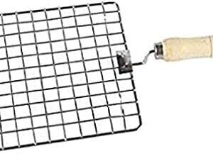 Flfwlass Stainless Steel Roasting Net with Wooden Handel, Roasting Jali, Wire Roaster, Papad Jali - 1 Pcs (Silver-Rectangular), Size-8 Inch