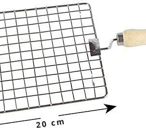 Flfwlass Stainless Steel Roasting Net with Wooden Handel, Roasting Jali, Wire Roaster, Papad Jali - 1 Pcs (Silver-Rectangular), Size-8 Inch