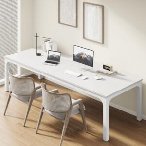 LITTLE TREE Two Person Desk, 78.7 Inches Extra Long Computer Desk, Wooden Large Office Desk with Strong Metal Legs, Double Desk for 2 People, Writing Table Study Desk for Home Office, White