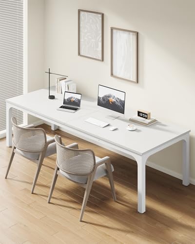 LITTLE TREE Two Person Desk, 78.7 Inches Extra Long Computer Desk, Wooden Large Office Desk with Strong Metal Legs, Double Desk for 2 People, Writing Table Study Desk for Home Office, White