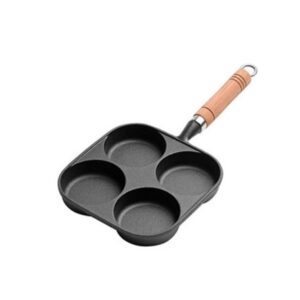 leadigol omelet pan, 4-cup egg frying pan with wooden handle, iron hamburg maker nonstick egg cooker omelet pan flat bottom pancake pan for breakfast