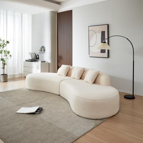 SSC SATISUNCASA 119" Modern Curved Sectional Sofa, 5-Seater Couch, Comfortable and Stylish for Living Room, Apartment, Home Decor (Beige + Sherpa + Foam + 5 Seat)