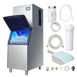 vevor commercial ice maker, 360lbs/24h ice making machine with 330.7lbs large storage bin, 700w auto self-cleaning ice maker machine with 3.5-inch led panel for bar cafe restaurant business