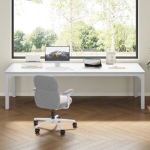 LITTLE TREE Two Person Desk, 78.7 Inches Extra Long Computer Desk, Wooden Large Office Desk with Strong Metal Legs, Double Desk for 2 People, Writing Table Study Desk for Home Office, White