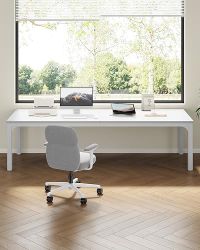 LITTLE TREE Two Person Desk, 78.7 Inches Extra Long Computer Desk, Wooden Large Office Desk with Strong Metal Legs, Double Desk for 2 People, Writing Table Study Desk for Home Office, White