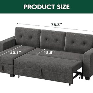 YESHOMY Sofa Bed Reversible Convertible Sleeper Pull Out Couches with Storage Chaise, Linen Fabric Furniture for Living Room, Bedroom, Apartment, Dark Gray