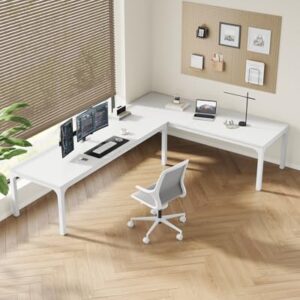 LITTLE TREE Two Person Desk, 78.7 Inches Extra Long Computer Desk, Wooden Large Office Desk with Strong Metal Legs, Double Desk for 2 People, Writing Table Study Desk for Home Office, White