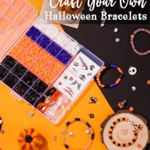 Goldwise Halloween Beads Friendship Bracelet Kit,2 Boxes with Halloween Clay Beads and Orange Letter Beads (A-Z) for Jewelry Making, Varieties of Halloween Charms Jewelry Making,DIY Crafts for Gifts