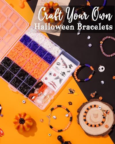 Goldwise Halloween Beads Friendship Bracelet Kit,2 Boxes with Halloween Clay Beads and Orange Letter Beads (A-Z) for Jewelry Making, Varieties of Halloween Charms Jewelry Making,DIY Crafts for Gifts