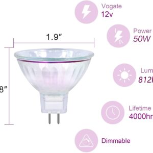 GECXGY MR16 Light Bulbs 50W 12V 2 Pin GU5.3 Base Dimmable, Spot Light Bulbs, Indoor Spot 50W MR16 Bulbs with Clear Glass Cover, 6 Pack