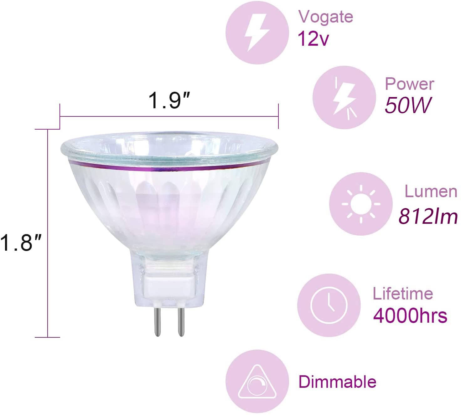 GECXGY MR16 Light Bulbs 50W 12V 2 Pin GU5.3 Base Dimmable, Spot Light Bulbs, Indoor Spot 50W MR16 Bulbs with Clear Glass Cover, 6 Pack