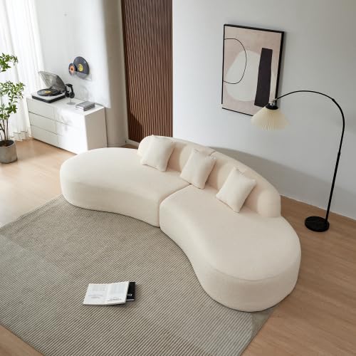 SSC SATISUNCASA 119" Modern Curved Sectional Sofa, 5-Seater Couch, Comfortable and Stylish for Living Room, Apartment, Home Decor (Beige + Sherpa + Foam + 5 Seat)